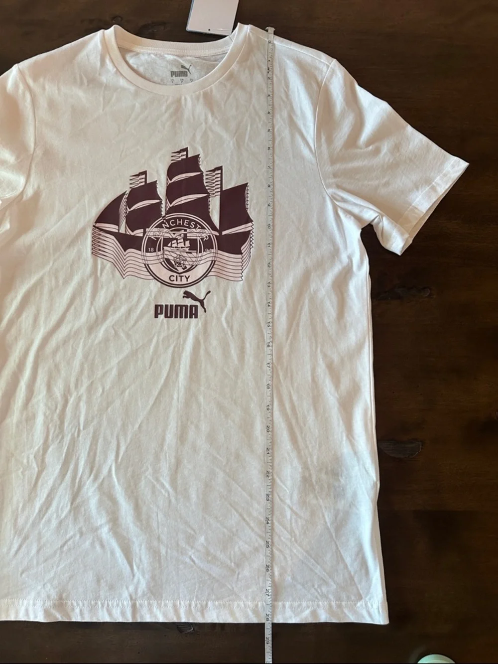 Puma Manchester City FC Large Crest T-Shirt White/Burgundy Ship Graphic Size S - Picture 14 of 16